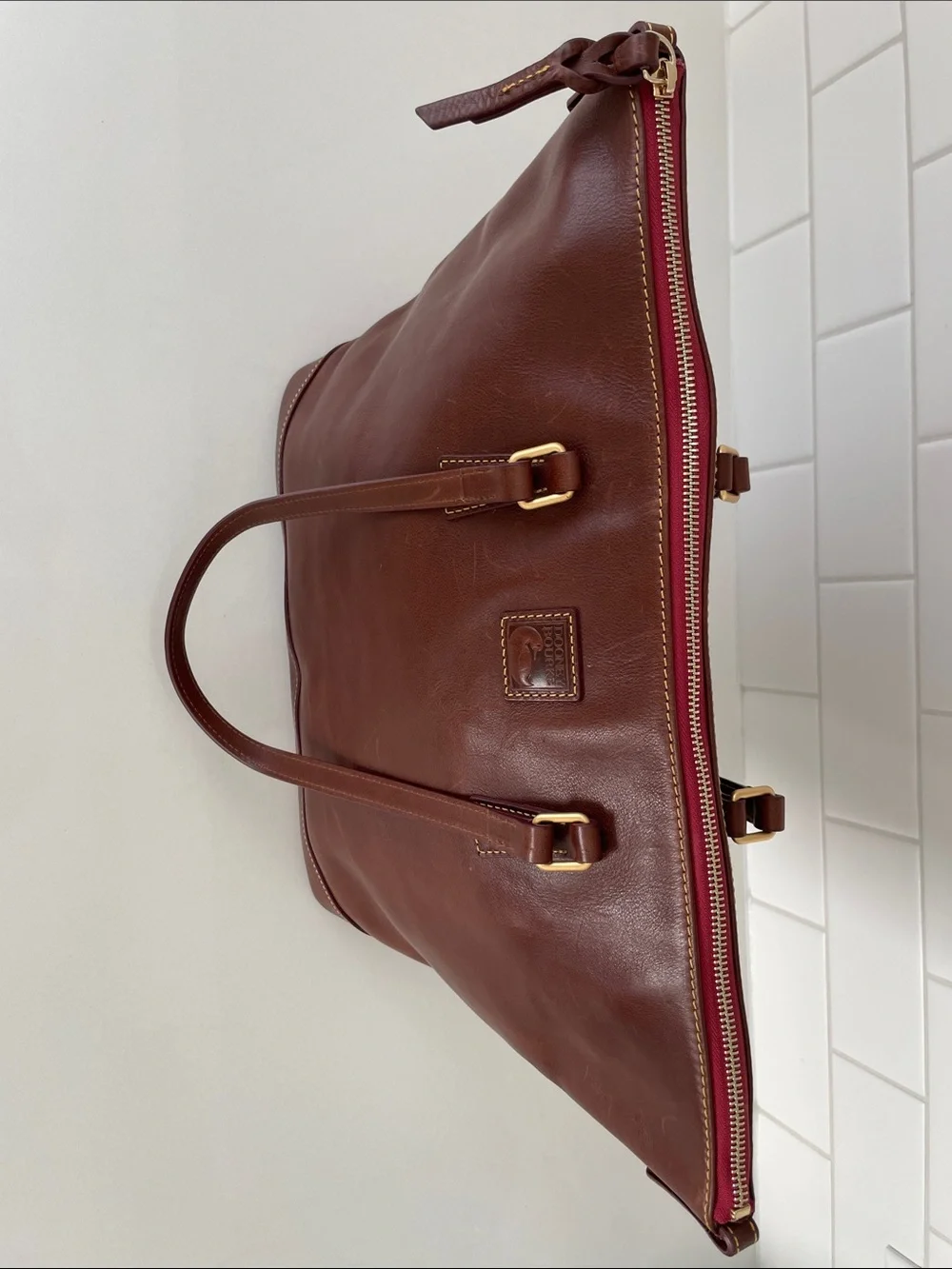 Dooney & Bourke Chestnut Brown Florentine Leather Zip-Top Large Tote - Picture 5 of 16
